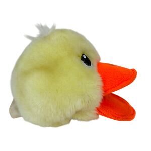 Poof Slinky Duck Head Hand Puppet Plush Quacking Sounds Yellow Orange Stuffed